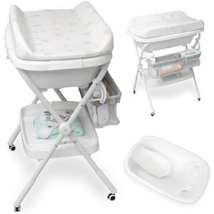 Interbaby Vaschetta Bagnetto Fasciatoio Pieghevole, Gambe, Ruote (Dino)