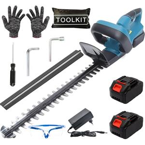 AKIZA Tagliasiepi Elettrico con Lama da 52 cm e Due Batterie da 48V Senza Fili Lame Doppie Lunghe Motore Potente per Siepi e Arbusti con Accessori