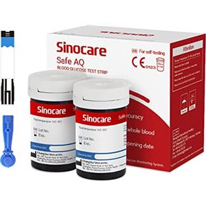 Sinocare 50 Strisce Glicemia per Safe AQ Smart/Voice/Air con 50 Lancette