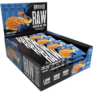Warrior Raw Barretta Proteica 12 x 75 g - Barrette Proteiche ai Fiocchi d'Avena, Snack Proteico Senza Zucchero con Fibre e Prebiotici - Frutti di Bosco al Miele
