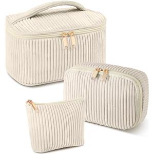 Aucuu Beauty Case, 3 Pezzi Grande Capacità per Il Trucco, Borsa da Toilette in velluto a coste, Beauty Case da Viaggio, Impostato da Toilette Makeup Bag Organizer