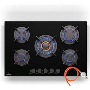 Klarstein Piano Cottura 5 Fuochi Gas, Piano Cottura a Gas Integrato 10400W, 5 Fuochi Incasso in Acciao Inox, 5 per Wok, a 5