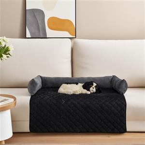 OKYUK Letto per Cani Super Morbido e Lavabile - Divano Antiscivolo con Coperta per Taglia Grande (90 x 90 cm, Nero Grigio)