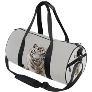 GuoChe Borsone sportivo rotondo leggero con tasca interna borsa da palestra per uomo donna borsone da viaggio sport grande gatto su bianco