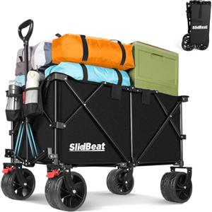 SLIDBEAT - Carrello da Giardino Pieghevole 220L, Carrello Spiaggia con Ruote Grandi, per Rimorchio per Giardino da Campeggio all'aperto Ogni Tipo di Terreno, Portata fino a 150kg