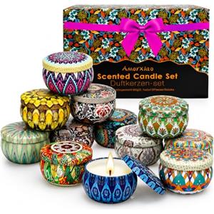 BlissTrip Regalo per Donne 12 Pezzi Set di Candele Profumate di Metallo per Moglie,Fidanzata,Candele in Cera di Soya Naturale Confezione da Regalo per Casa,Natale,San Valentino,Compleanno,Festa della Mamma