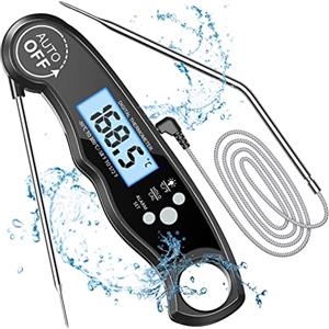 CIRYCASE Termometro Cucina, Termometro Barbecue a Lettura Rapida & Precisa con Sonda Addizionale a Filo da 102cm, Display LCD con Controluce Termometro Forno con Magnete per Forno, BBQ, Carne, ecc