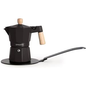 CREATE / THERA MOKA RETRO/Caffettiera italiana con adattatore per induzione Nero/Capacità 6 tazze, alluminio, 350 ml, valvola di sicurezza, adatta a gas, piano cottura elettrico o vitroceramica