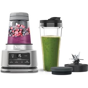 Ninja Foodi Power Nutri, Frullatore 2 in 1, 6 Funzioni, 1100 W, Argento | Blender, Bicchiere Monoporzione 700 Ml, Ciotola 400 Ml con Spatola Integrata, Tritatutto, Frullati, Smoothie, Salse, CB100EU