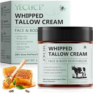YijiaXingzhou Crema per la cura della pelle al sego di manzo - Crema al sego montata per viso e corpo, 120 g, 100% nutrita con erba, pura, naturale, per donne e uomini, balsamo idratante per pelli secche