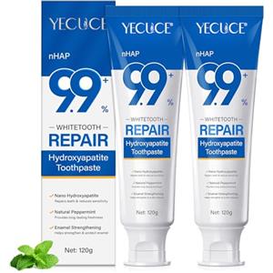 RoongDuuDll Idrossiapatite dentifricio per riparare smalto e rinforzare i denti, 2 PCS nano idrossiapatite rimineralizzazione dentifricio, senza fluoruro, sbiancante delicatamente per denti sensibili, menta