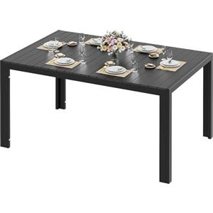 LIFERUN Tavolo da giardino grande, resistente alle intemperie, 140 x 90 x 75 cm, in alluminio, con piano in WPC, tavolo da pranzo rettangolare per 6 persone, robusto giardino, terrazza o balcone, nero