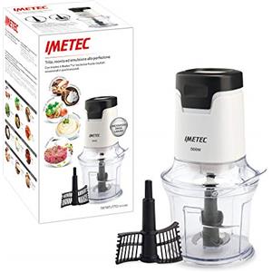 Imetec CH 1000 Tritatutto, 4 Lame in Acciaio Inox, Capiente Contenitore 600 ml, Accessorio Frusta per Salse e Panna Montata, Funzionamento a Pressione, 500 W, Bianco/Nero