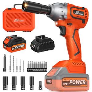 SIX CRAFTSMEN 500 N.m Avvitatore a Impulsi Brushless 21V, 1/2" Avvitatore ad Impulsi, Avvitatore a Percussione con Batteria 4.0 Ah, Velocità Regolabile, Ideale per Fai da te, Mobili e Auto Leggere