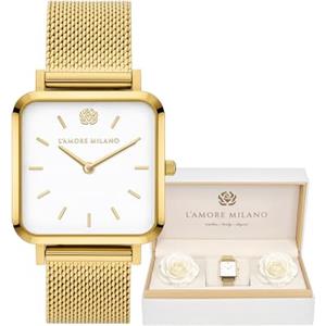 L'AMORE MILANO - Orologio donna Regalo di Natale, Compleanno, San Valentino, fidanzata, mamma - 28mm Orologio in scatola regalo - regali per lei - Orologio quadrado oro rosa, argento, oro