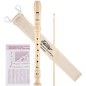 Eastar Flauto Dolce Soprano in Do, Diteggiatura Barocca per Bambini Principianti, con Kit Pulizia, Supporto Pollice, Custodia Cotone, Tabella Diteggiature, ERS-21BN, Naturale, Approvato Scuole