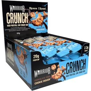 Warrior Crunch Barretta Proteica 12 x 64 g - Barrette Proteiche Senza Zucchero con 20g Proteine, Protein Bar Low Sugar, Snack Proteico - Pasta Biscotto con Gocce di Cioccolato