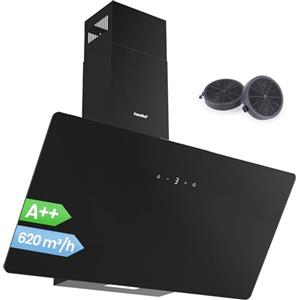 COMFEE' CH90J64ET4A2B2-EU Cappa Aspirante 90cm Aspiratore Cucina 620m³/h Controllo Touch 4 Velocità Installazione Semplice - Nero