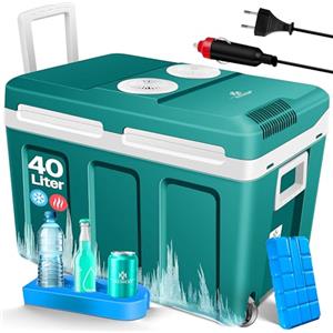 KESSER Frigorifero da 40 l con ruote, frigo elettrico, refrigerante e caldo, 12 e 230 V, termobox per auto, barca e campeggio, mini frigorifero con modalità ECO & MAX (verde petrolio)