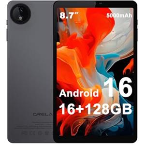 Crelander Tablet Android 16 da 8,7 pollici, 16 GB + 128 GB, con display Incell da 1340 x 800, fotocamera da 5 MP + 13 MP, batteria da 5000 mAh, Bluetooth/Wi-Fi, mini tablet Android con custodia