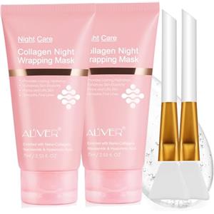 RoongDuuDll Maschera da notte al collagene, 2 maschere per il viso in gelatina al collagene con pennello per gelatina, maschera peel off per trattamenti viso professionali coreani, cura della pelle, elasticità e
