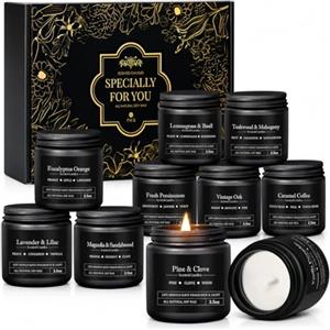 CREASHINE Set di 10 Candele Profumate da Uomo, Confezione Regalo Elegante con 10 Fragranze, Candele Aromatiche in Vetro, Idea Regalo per Papà, Marito, Fratello, Compleanno, Natale, Festa del Papà