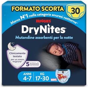 Huggies Drynites Pannolini, Taglia M (17-30 Kg), Mutandine assorbenti bambino, Design Marvel, 30 Pz