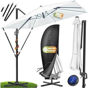 KESSER Ombrellone parasole a LED solare Sun XL, 300 x 300 cm, con copertura + protezione antivento girevole, inclinabile, grande rotazione a 360°, ombrellone da giardino con manovella, protezione
