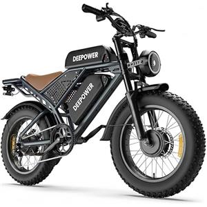 DEEPOWER S8 Bici Elettrica 20 Pollici, Doppio Motore ad Alte Prestazioni, Doppia Batteria Rimovibile 48V 60Ah, Autonomia 120-250 KM, Sospensione Idraulica, Cambio Shimano 7 Velocità, E-Bike Uomo Donna