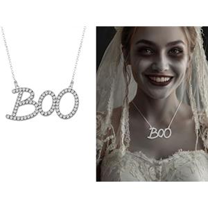 FIESTAS GUIRCA | Collana Boo in Metallo (5,5 cm) - Gioiello per Costume da Fantasma e Halloween - Accessorio Ideale per Feste di TERROREe Celebrazioni - Unisex - Argento