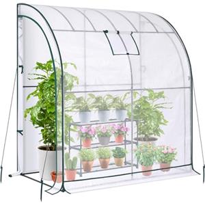 Ohuhu Serra a Parete da Giardino e Balconi con Portavasi e copertura in PE impermeabile per Orti Piante e fiori, Porta a Cerniera e Finestra a Rete, per Verdure, Piante, Fiori 200x100x210 cm Bianco