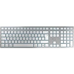 CHERRY KW 9100 SLIM FOR MAC, Tastiera Mac Senza Fili, Layout per il Regno Unito (QWERTY), Connessione Bluetooth o Wireless 2,4 GHz, Tasti Piatti, Ricaricabile, Bianco-Argento