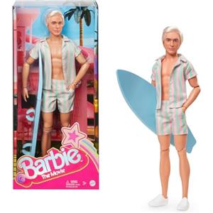 Barbie The Movie Ken Bambola | Completo mare a righe rosa e verde pastello, tavola da surf, sneakers bianche, JBJ54