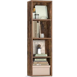 VASAGLE CUSTOS Collezione - Libreria, Scaffale Libreria a 4 Ripiani, Scaffale Portaoggetti con Ripiani Regolabili, Scomparti Aperti, 24 x 30 x 106 cm, per Soggiorno Studio, Marrone Vintage LBC434K01
