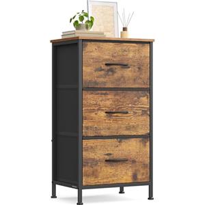SONGMICS BELLAH Collezione - Cassettiera con 3 Cassetti in Tessuto, Acciaio, MDF, Tessuto Non Tessuto, per Camera da Letto, Armadio, Corridoio e Soggiorno, Marrone Vintage e Nero Inchiostro LGS313BH03
