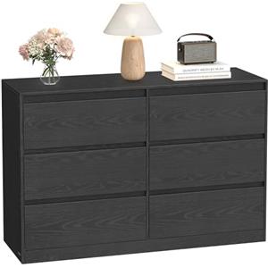 VASAGLE KAILYN Collezione - Cassettiera con 6 Cassetti, Comò, Mobile con Cassetti, Porta Abiti, 40 x 119,4 x 75 cm, Stile Moderno, Nero Ebano LTS616B01