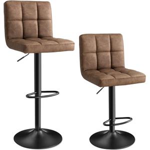 SONGMICS Set di 2 Sgabelli da Bar, Sedie Girevole Regolabili in Altezza con Rivestimento in PU, Sedie da Cucina con Schienale e Poggiapiedi, Sala da Pranzo, Bancone, Acciaio, Marrone Noce LJB064K02