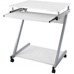 VASAGLE Scrivania per Computer Scrivania Ufficio, Facile da Montare Porta PC Tavolo con Ripiani Tastiera Scorrevole 4 Ruote Con Freno per Casa Ufficio Studio Bianco LCD811W