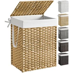 SONGMICS Cestino Portaoggetti, Cesta Portabiancheria da 90L con Coperchio, Pieghevole, Sacco in Tessuto Rimovibile con Manici, Soggiorno Camera da letto Lavanderia, Naturale LCB51NL