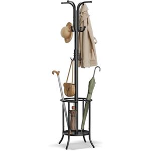 SONGMICS Appendiabiti da Terra, Attaccapanni con Portaombrelli, 12 Ganci, Struttura in Metallo, Alto 175 cm, per Ingresso Entrata Soggiorno Camera da Letto, Nero Inchiostro RCR011B01