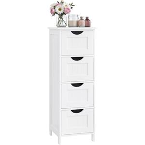 VASAGLE Mobile da Bagno, Cassettiera, Armadio Autoportante, con 4 Cassetti, 30 x 30 x 82 cm, per Bagno, Soggiorno, Sala da Pranzo, Cucina, Stile Moderno, Bianco LHC40W