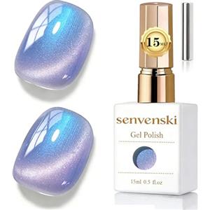 Senvenski Gelatina Vetro Cat Eye Smalto Semipermanente, 15ML Occhi di Gatto Magnetica per Gel Unghie Kit Olografico Glitterato Cristallo Smalti Unghie Salon Home DIY (Aurora Perla Viola, 15ml)