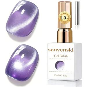 Senvenski Gelatina Vetro Cat Eye Smalto Semipermanente, 15ML Occhi di Gatto Magnetica per Gel Unghie Kit Olografico Glitterato Cristallo Smalti Unghie Salon Home DIY (Viola Lavanda, 15ml)