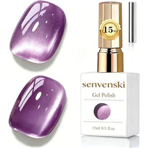 Senvenski Gelatina Vetro Cat Eye Smalto Semipermanente, 15ML Occhi di Gatto Magnetica per Gel Unghie Kit Olografico Glitterato Cristallo Smalti Unghie Salon Home DIY (Lilac Violet, 15ml)