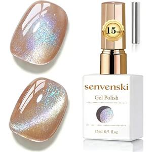 Senvenski Gelatina Vetro Cat Eye Smalto Semipermanente, 15ML Occhi di Gatto Magnetica per Gel Unghie Kit Olografico Glitterato Cristallo Smalti Unghie Salon Home DIY (Champagne Glitter, 15ml)