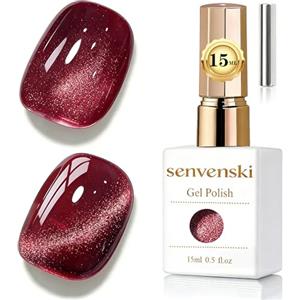 Senvenski Gelatina Vetro Cat Eye Smalto Semipermanente, 15ML Occhi di Gatto Magnetica per Gel Unghie Kit Olografico Glitterato Cristallo Smalti Unghie Salon Home DIY (Rosso, 15ml)