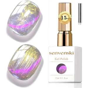 Senvenski Gelatina Vetro Cat Eye Smalto Semipermanente, 15ML Occhi di Gatto Magnetica per Gel Unghie Kit Olografico Glitterato Cristallo Smalti Unghie Salon Home DIY (Aurora Sirena Oro, 15ml)