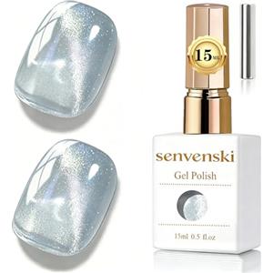 Senvenski Gelatina Vetro Cat Eye Smalto Semipermanente, 15ML Occhi di Gatto Magnetica per Gel Unghie Kit Olografico Glitterato Cristallo Smalti Unghie Salon Home DIY (Glitter Bianco, 15ml)