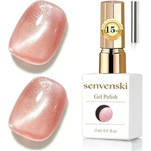 Senvenski Gelatina Vetro Cat Eye Smalto Semipermanente, 15ML Occhi di Gatto Magnetica per Gel Unghie Kit Olografico Glitterato Cristallo Smalti Unghie Salon Home DIY (Rosa Pesca, 15ml)