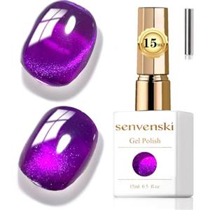 Senvenski Gelatina Vetro Cat Eye Smalto Semipermanente, 15ML Occhi di Gatto Magnetica per Gel Unghie Kit Olografico Glitterato Cristallo Smalti Unghie Salon Home DIY (Viola Elettrico, 15ml)